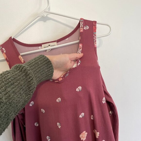DEREK HEART Mauve Pink Floral Border Print Cold Shoulder Long Sleeve Shift Dress - Picture 7 of 15